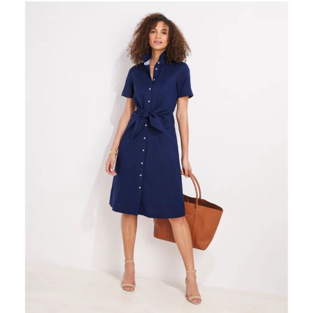 Vineyard Vines Westerly Tie-Front Linen Dress in Deep Bay - Size 6